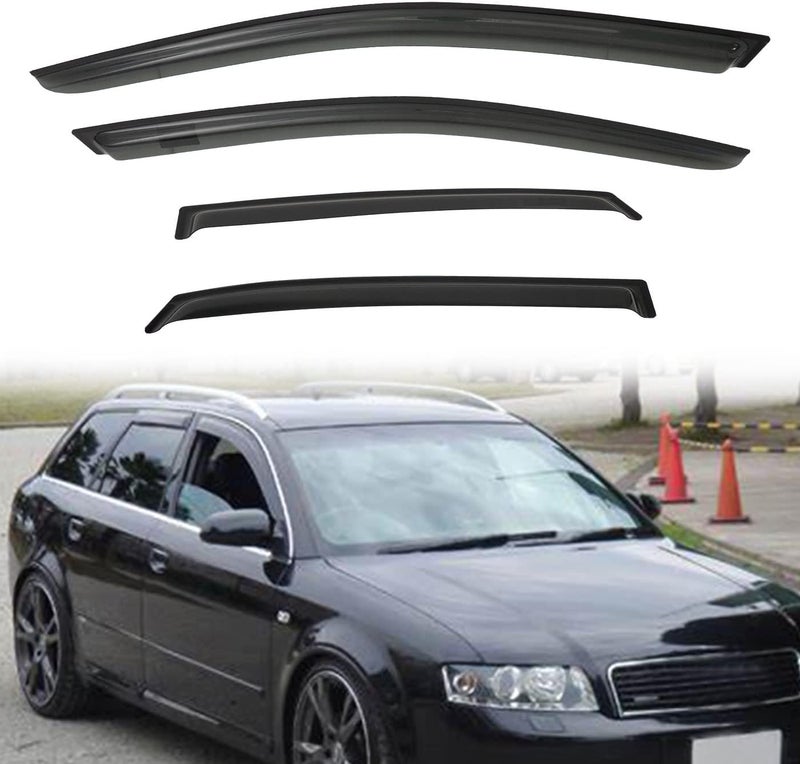 PLDDE Rain Guards Compatible with 2002-2008 Audi B6/B7 A4/A4 Quattro/S4/RS4 4-Door Sedan Tape-On Side Window Visor Wind Deflector Vent Visors Car Accessories - Image 1